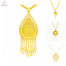Latest Design Saudi Dubai 24K Gold Jewelry Necklace, Simple Charm Pendant 24k Gold Necklace Design